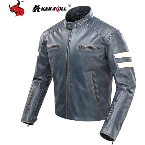 KERAKOLL Jacket Motorcycle Men Classical Retro Leather Moto Jacket Windproof Jaqueta Motociclista Removable Lining CE Protect
