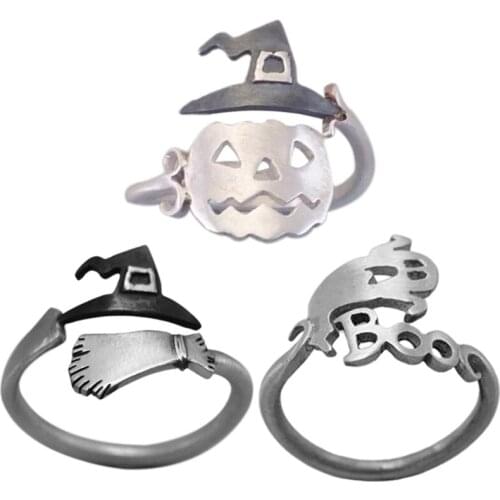 Cute Halloween Decoracion Jewelry Rings For Women Witch Hats Broom Mop Pumpkin Lamp Finger Rings Punk Jewelry Drop Shipping 2020