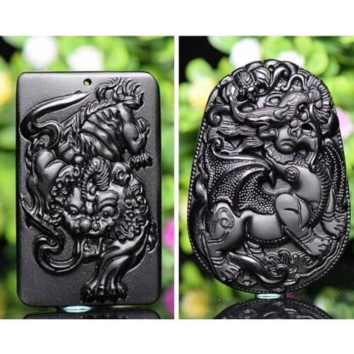Multi Style Natural Obsidian Matte Kylin pendant obsidian dragon pendant Lucky Charms