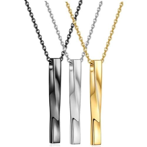 Modyle Men Twisted Square Pendant Necklace Stainless Steel Vertical Chain Streets Fashion Jewelry Accessories