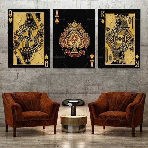 King Queen Canvas King Playing Card Printing Wall Decoration, Game Room Printing Heart King Poker Poster Spades Club Playing Car