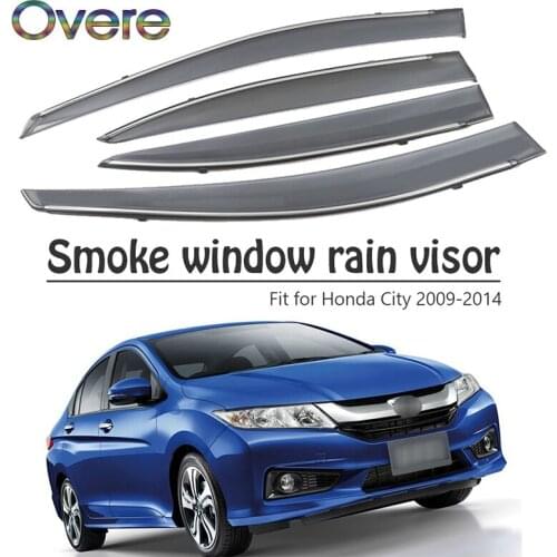 Overe 4Pcs/1Set Smoke Window Rain Visor For Honda City 2009 2010 2011 2012 2013 2014 ABS Awnings Shelters Guard Accessories
