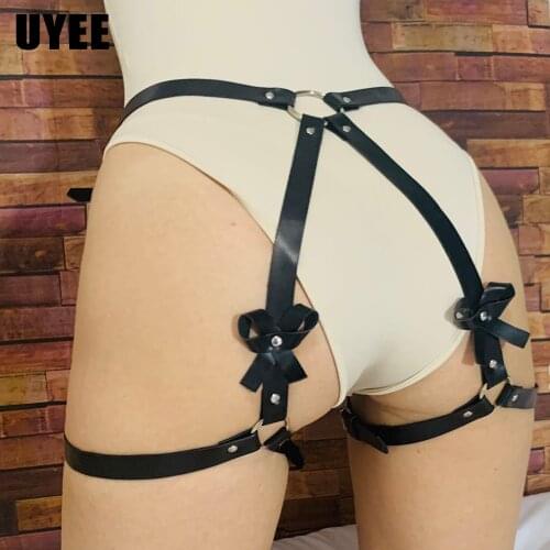 UYEE PU Leather Thigh Harness Garter Sexy Body Strap Bondage Belts Women Lingerie Bow-knot Punk Goth Bridal Suspenders Garters