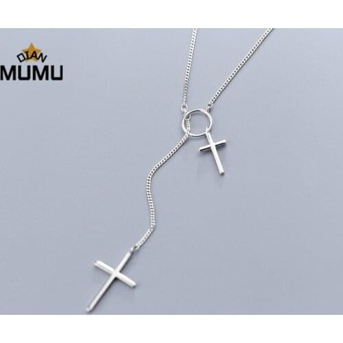 Simple Classic Fashion Double Cross Silver Color Pendant Girl Short Long Chain Necklaces Jewelry For Women