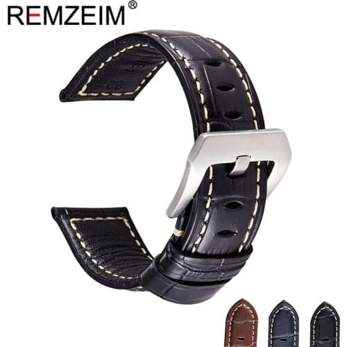 Handmade Genuine Leather Watchbands 20mm 22mm 24mm 26mm Brown Balck Blue Women Men Watch Band Strap Watch Accessories