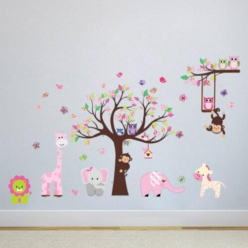 Removable Cartoon Owl Monkey Animal Play in The Zoo Wall Stickers Home Decorations For Children Room Nursery Mural Art Posters