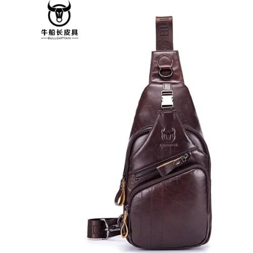 BULLCAPTAIN 2021 Leather Men Messenger Crossbody Bag Fashion Mens Handbag men chest bag Male Shoulder waist bag