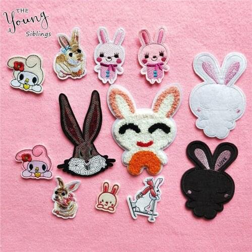 High quality DIY Patches Lovely Rabbit Adhesive Embroidery Applique Iron On Patches Clothing Pants Sewing Accessory Patches