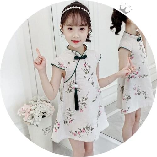 Explosion models 5 years old -10 years old children baby girl fashion flowers cheongsam pendant printing Chinese style dress