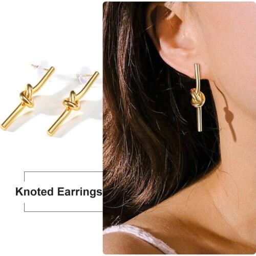 Vantage Lady Women Stud Earrings Knot with Bar Gold Color Charm Stainless Steel Knoted Earing Oorbellen Brincos
