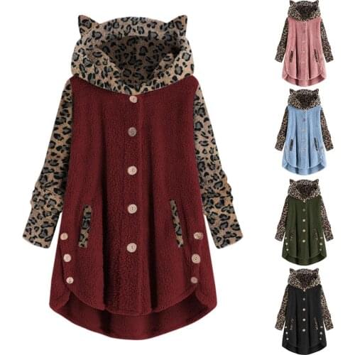 Womens Hoodie Button Hooded Sweatshirts Cat Ear Warm Pocket Oversized Outwear Fleece Jacket For Women Coat Pullover Homewear W5