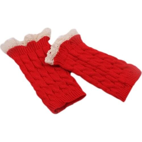 Women Winter Braided Cable Knit Half Finger Gloves Lace Patchwork Solid Color Outdoor Warm Fingerless Mittens Thumbhole Arm Warm