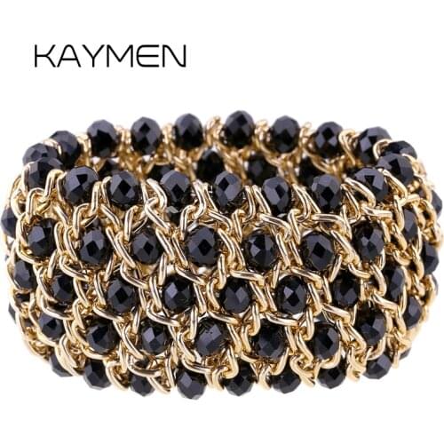 KAYMEN Not Fade Chains and Crystals Beaded Bracelet for Women & Statement Bohemian Elastic Strand Charm Bracelet & Bangle