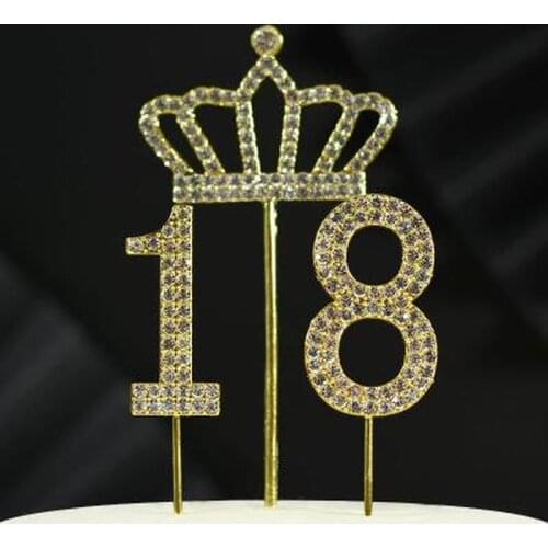1Pc Glitter Alloy Rhinestone Number Cake Toppers Baby Shower Birthday Decoration Wedding Gold Silver Digital Cakes Dessert Decor