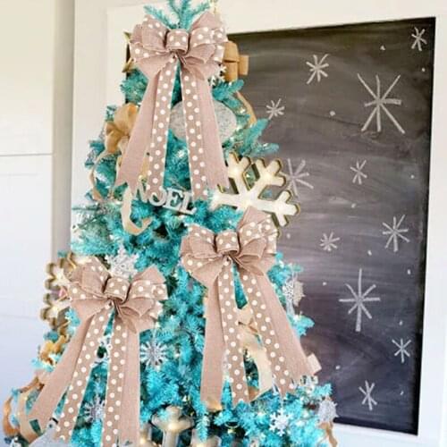 2Pcs Burlap Bowknot Hessian Jute Bows Embellishments For DIY Crafts Christmas Weddings Party Decoration (Flaxen)