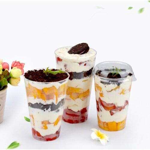 50pcs High quality thick hard plastic cups 250ml 300ml transparent fruit cream cake glass party birthday dessert cup with covers