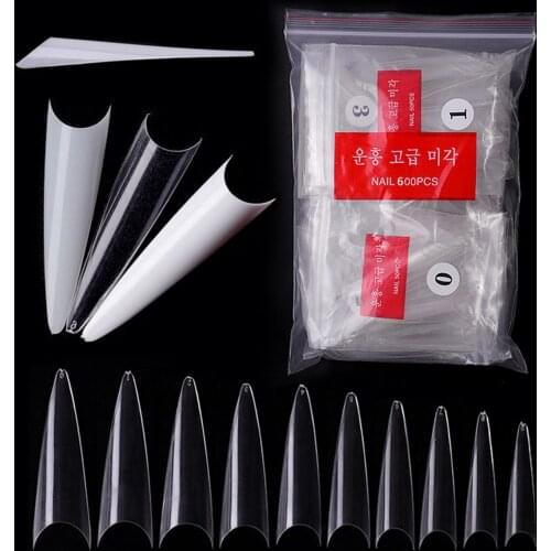 600PCS Stiletto Nail Tips Extra Long Acrylic French Half Fake False Nails Tips