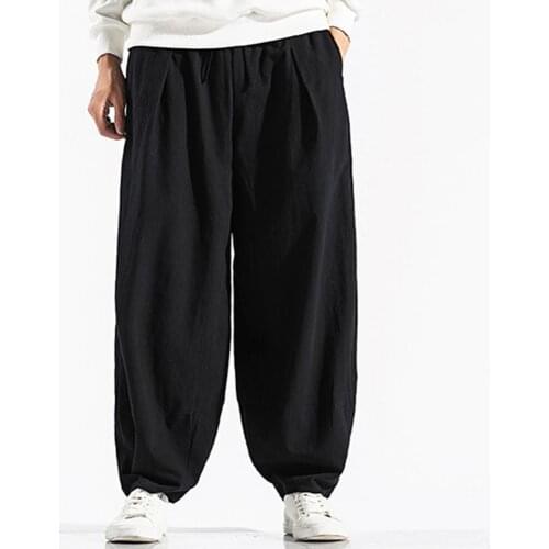 Harem Pants Solid Color Drawstring Men Mid Rise Pockets Pants for Daily Wear