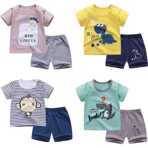 Children Summer Clothes Short Sleeves T-Shirts & Shorts Toddlers Girls Boys Beach Outfits Baby Kids Costumes For 1 2 3 4 5 6 Yrs