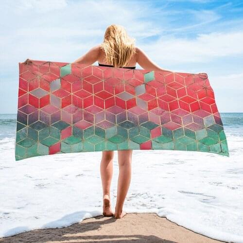 Microfiber Double-sided Velvet Bath Towel Geometric Abstract Quick-drying Beach Towel Diamond Lattice Sunscreen Shawl Yoga Mat