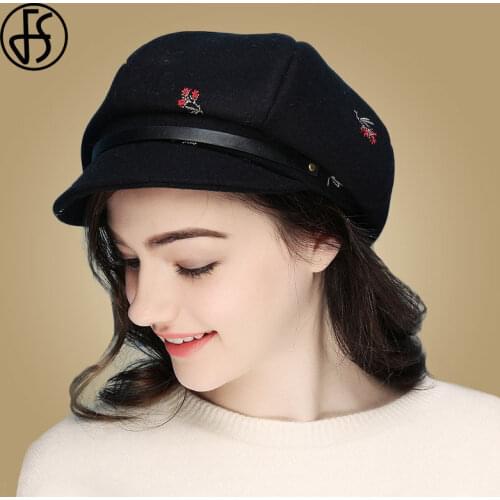 FS Fashion Winter Hats For Women French Wool Beret Hat Black Newsboy Caps Visor Ladies Pink Cap 2020 Gorras Casquette