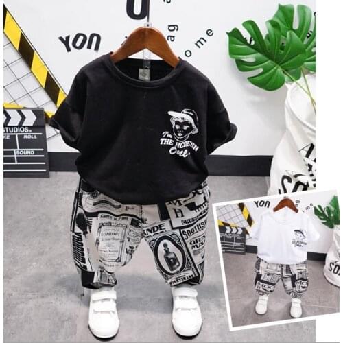 Summer Kids Toddler Boy Cartoon letters T-shirt + pants 2-7Years Clothing Set Short Sleeve Cotton Suit Children Clothing set