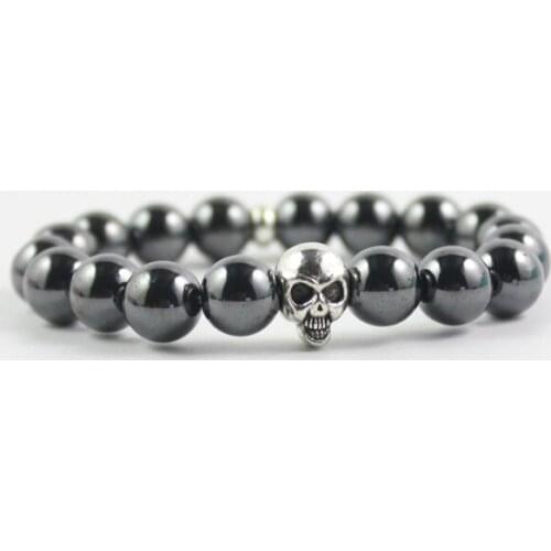 Hot Sale Antique Silver Color Skull Beads Hematite Bracelet As Gift HB1009