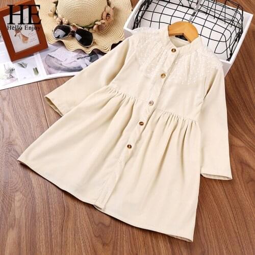 HE Hello Enjoy Girls 2021 Autumn Dresses Baby Party Dress For Kids Clothes Long Sleeve Lace Stitching Princess Dress 2-6Y