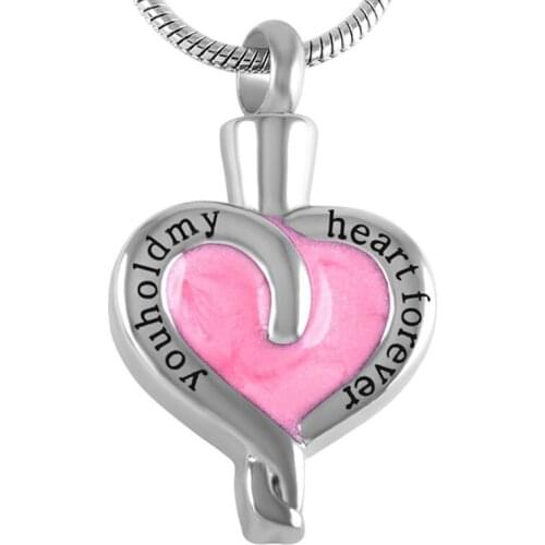 IJD8438 Stainless Steel Cremation Pink Heart Cremation Necklace Keepsake Memorial Urn For Ashes Jewelry