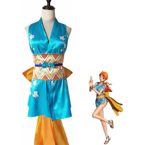 Halloween One Piece Anime Nami Costume Game Cosplay Japanese Blue Vartoon Ninja Creative Girl Stage Performance Clothes