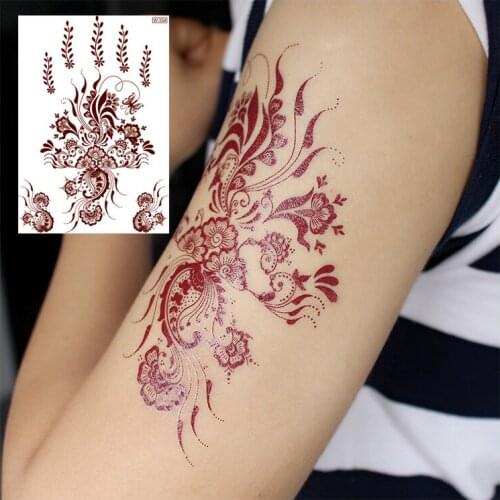 Red Rose Henna Tattoo Lace Tattoo Stickers Women Body Chest Art Temporary Tattoo Girl Waist Bracelet Flash Tatoos Flower
