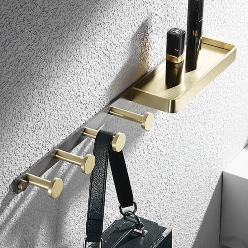 Robe Hooks Shelf Brush Gold Brass Towel Hanger Hook Clothes Coat Hat Bag Hook Wall Bathroom Accessories Door Towel Hook Holder