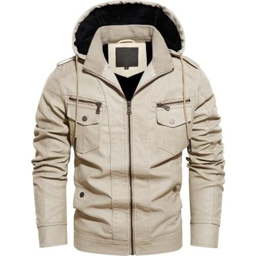 Mens Autumn Winter Warm Leather Biker Jacket Fleece Lined Thick Thermal Motorcycle Coat With Hood Flight Bomber PU Outerwear