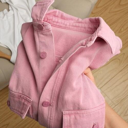 2021 Women Denim Jacket Spring Jeans Coat New Long Sleeve Pink Jeans Top Solid Denim Jacket Women Short Overcoat Ladies Jackets