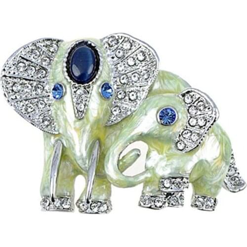 Cute enamel Mother and Baby Elephants Brooch Pins Crystal Rhinestone Animal Kingdom Elephant Breastpin Broach for Mothers Day