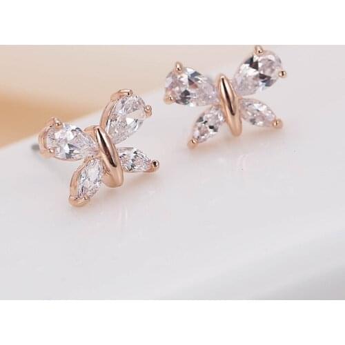 DE139 Fashion Delicacy Elegant Nobility 4A Zircon Bow Ear Stud GIRLS Gift Party Banquet WOMENS Jewelry Earrings 2021