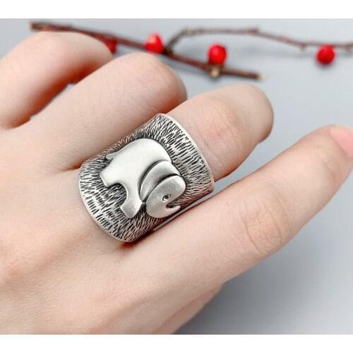 Fashion Retro Ethnic Wide-faced Animal Elephant Retro Men And Women Open Loop Jewelry Party Anniversary Gift Adjustable