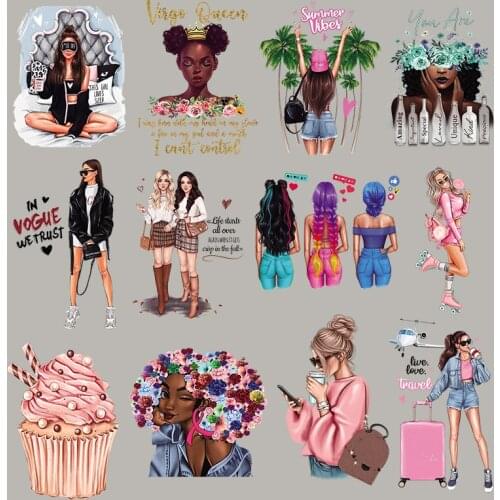 Fashion Woman Patches Applique On Clothes Tops Vinyl Heat Transfer DIY Appliqued Patches For T-Shirt Dresses Girl Queen Transfer