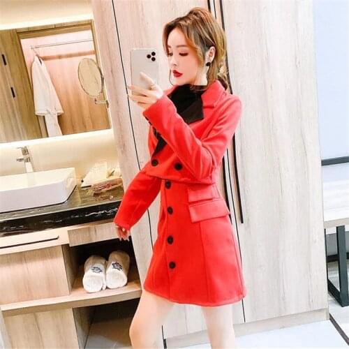Fashion Suit spring And Autumn Women Two-piece Suit 2021 Womens New All-match Slim Deerskin Short Coat High Waist Skirt Commute