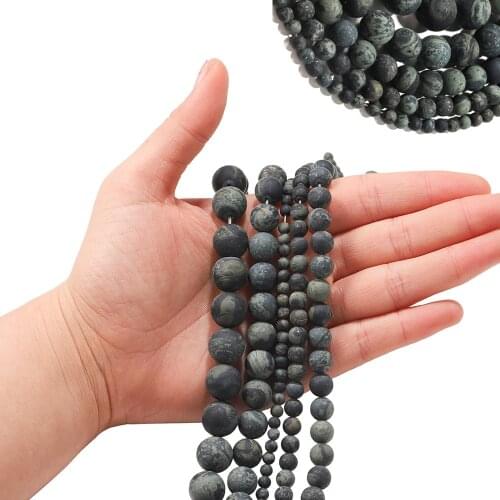 Natural Matte Dark Green Turquoises Green Stone Round Loose Spacer Beads For Jewelry Making DIY Bracelet 1Strand 4 6 8 10 12mm