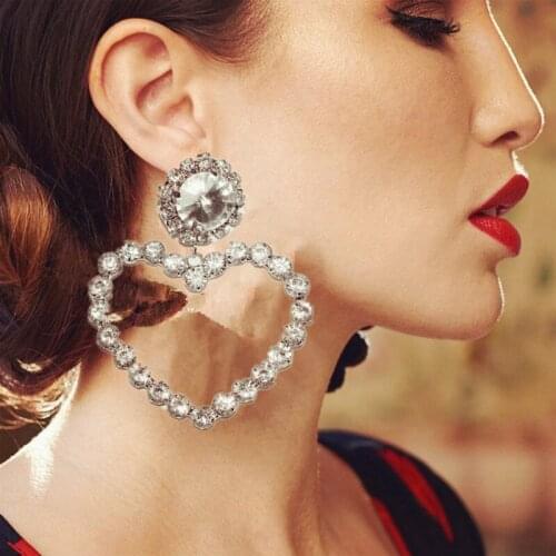 New Big Glass Crystal Heart Pendant Women Dangle Earrings Jewelry Fashion Ladys Party Statement Earrings Accessories