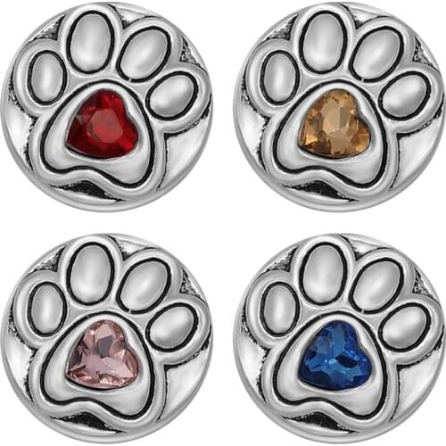 New Beauty Lovely footprint pattern rhinestone Metal 18mm snap buttons KZ3189 for DIY snap jewelry charm fittings wholesale