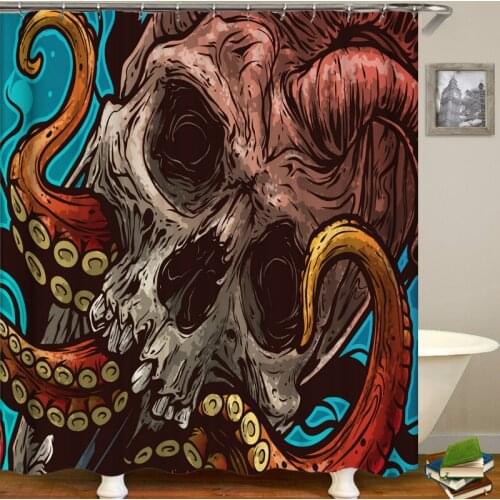 Octopus Curtain Shower Curtain 180*180cm Waterproof Bathroom Home Decoration Washable Fabric Bathroom Screen with 12 Hooks