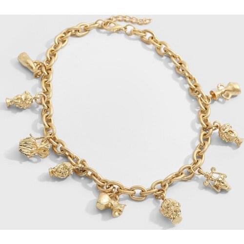 Punk Hip Hop Necklace For Men/Women/Couples Wine Glass Avatar Vase Pendant Gold Color Accessories Jewelry Fashion Retro Chains