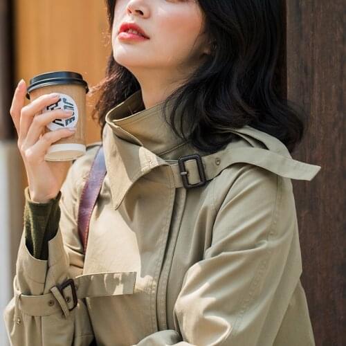 Winter and autumn coat Women woman clothes 2019 New Autumn fashion Green Black belt mid-long coat trench coat office Outwear