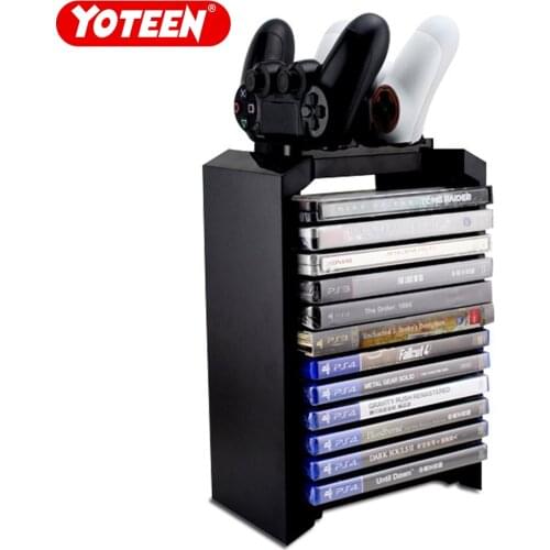 For PS4 Game Storage Tower Console Holder Stand with Dual Charger Dock for Dualshock 4 Controller Charging Dock Stores 12 Games