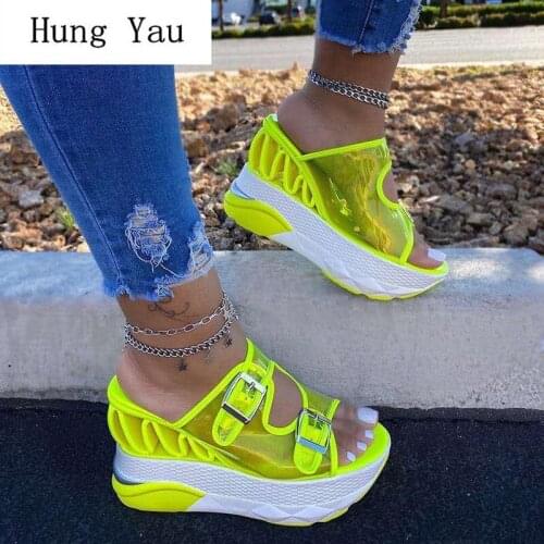 Women Sandals Slippers Flip Flop Wedges High Heels Shoes Pumps Transparent Platform Summer Fashion Slides Peep Toe Lady Casual