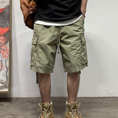 2021 Summer Thin Knee Length Shorts Men Dark Blue Army Green Fashion Street Europe Boys Short Trousers Straight Cargo Pants