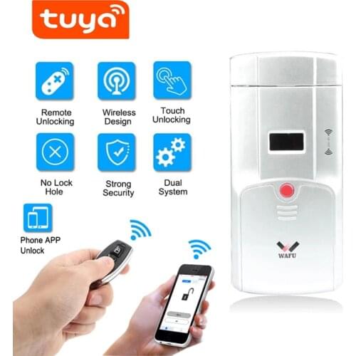 Tuya APP smart Remote Control Electric Lock No drill Hole Installation Fingerprint Password is Optional