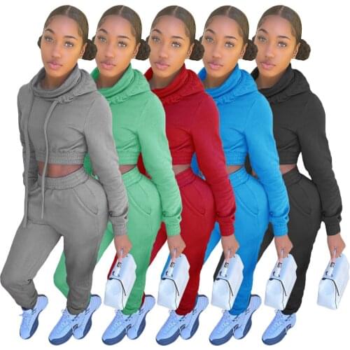 F126 Wholesale Items Sweat Suit Pant Sets Fall Two Piece Clothing Joggers Sweatpants Crop Top 2 Piece Pant Set Tracksuit